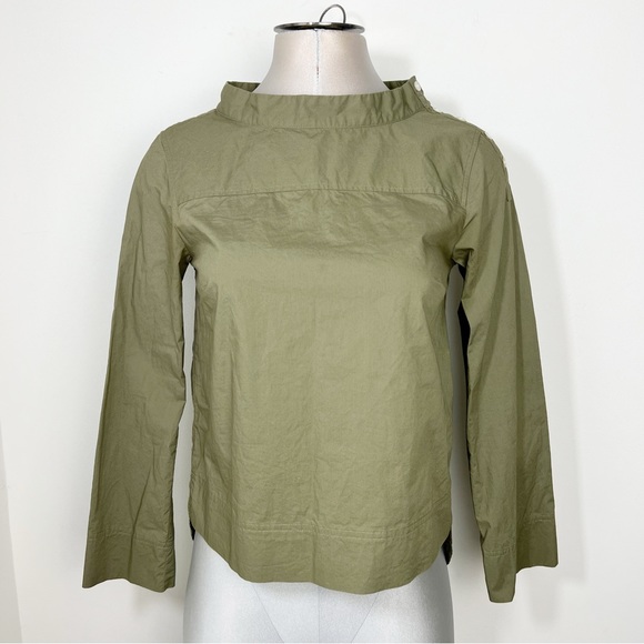 J. Crew Funnel Neck Shirt Blouse Top in Green Size 0 lagenlook - Picture 3 of 12